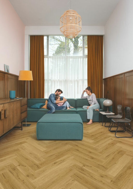 QuickStep Alpha Ciro, Botanic Smoked Oak Herringbone Vinyl Flooring, 126x6x630mm